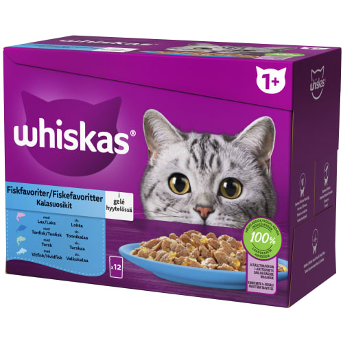 Fiskfavoriter 1+ i Gelé Kattmat 12-pack