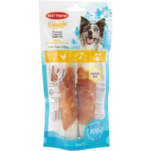 Kyckling Double Rulle Hund Tuggben 2-pack