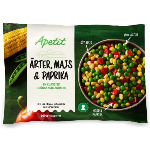Grönsaker Ärtor Majs Paprika Fryst