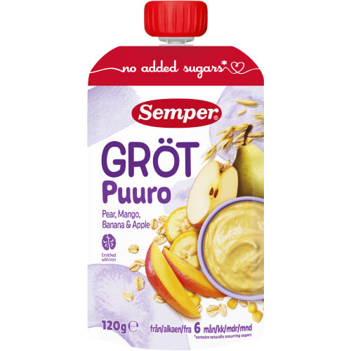 Gröt Päron Mango Banan Äpple Från 6 Månader