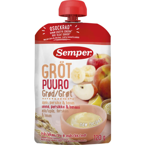 Gröt Äpple Persika Banan Från 6 Månader