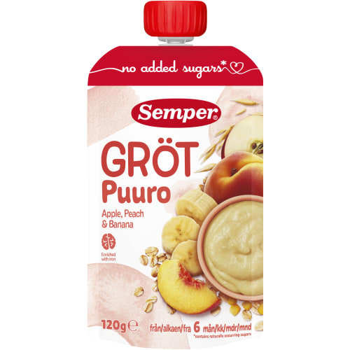 Gröt Äpple Persika Banan Från 6 Månader