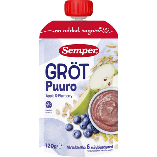 Gröt Äpple Blåbär Från 6 Månader