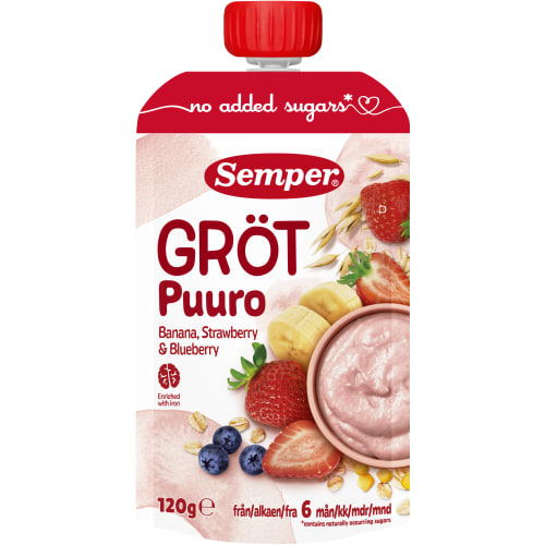 Gröt Jordgubb Banan Blåbär Från 6 Månader