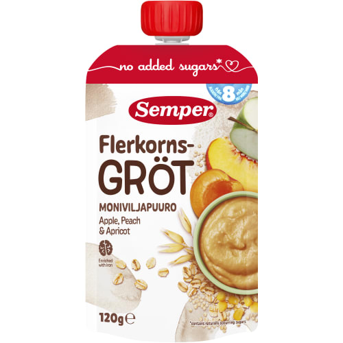 Flerkornsgröt Äpple Persika Från 8 Månader