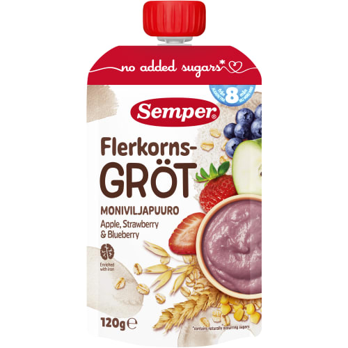 Flerkornsgröt Äpple Jordgubb Från 8 Månader