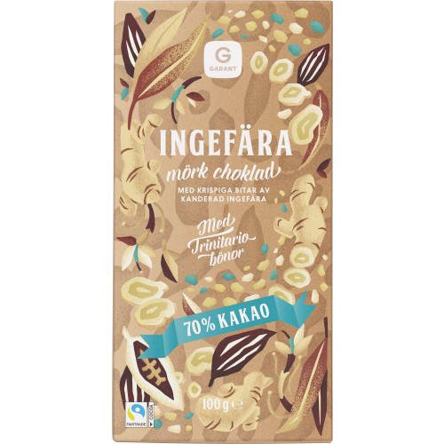 Ingefära 70% Mörk Choklad Trinitario Bönor