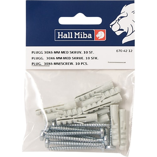 Plugg 30x6mm med Skruv