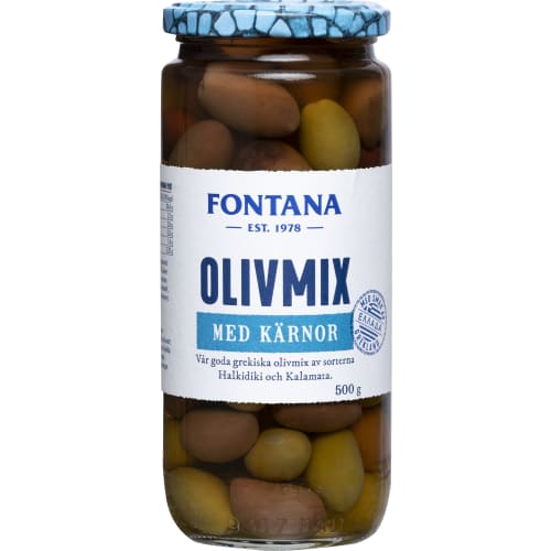 Olivmix Halkidiki & Kalamata med Kärnor