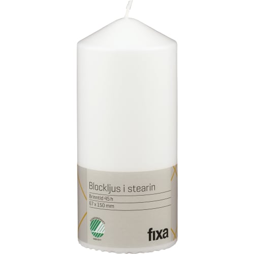 Blockljus 15cm Stearin Vit 45h