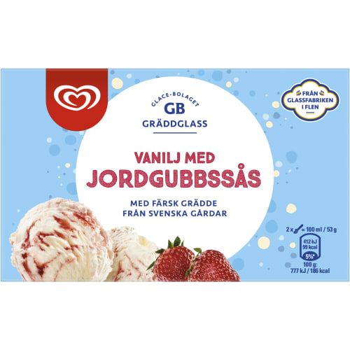 Vanilj med Jordgubbssås Gräddglass